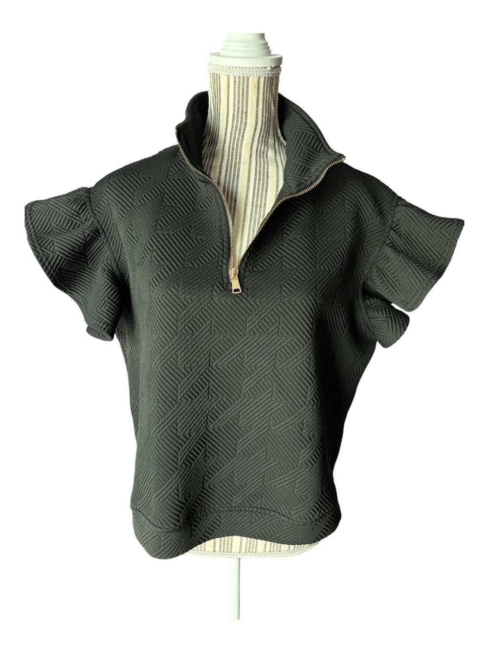 SSYS THE LABEL Black Textured Zip-Neck Women's Top - Picture 2 of 5